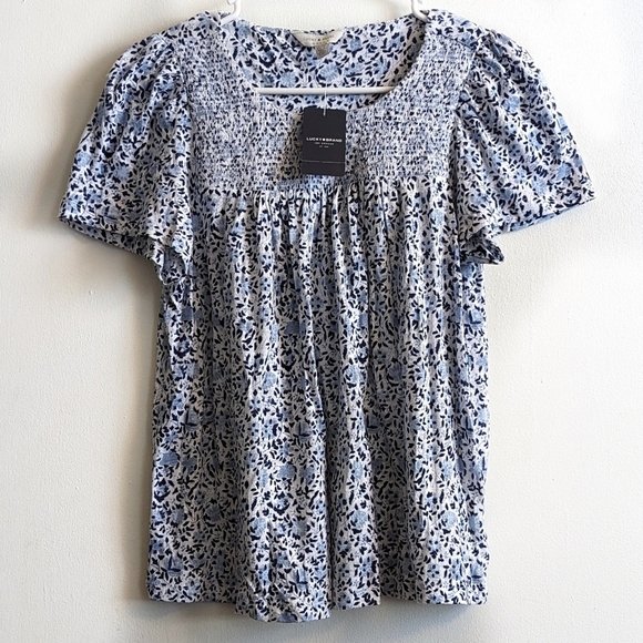 Lucky Brand Tops - Lucky Brand Smocked Flowy Floral Flower Short Sleeve Top